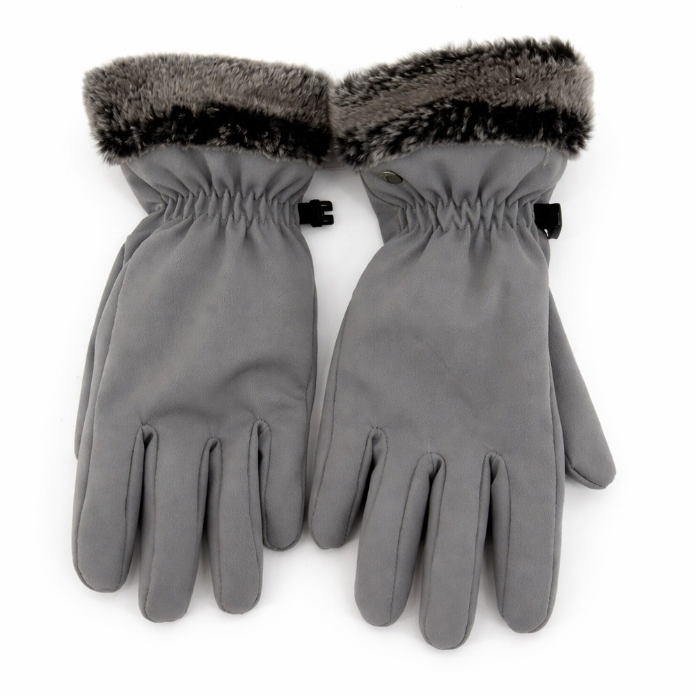 HEAD Women Gray Winter Gloves Faux Fur Trim Size M